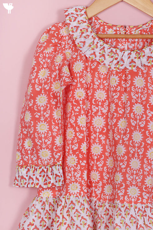 Cotton Top & Shorts Set In Floral Block Print