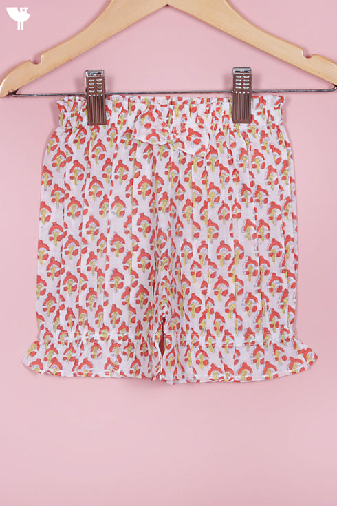 Cotton Top & Shorts Set In Floral Block Print