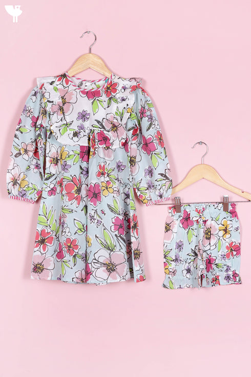 Cotton Top & Shorts Set In Floral Print