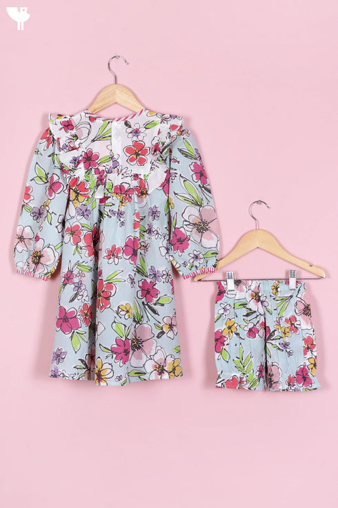 Cotton Top & Shorts Set In Floral Print