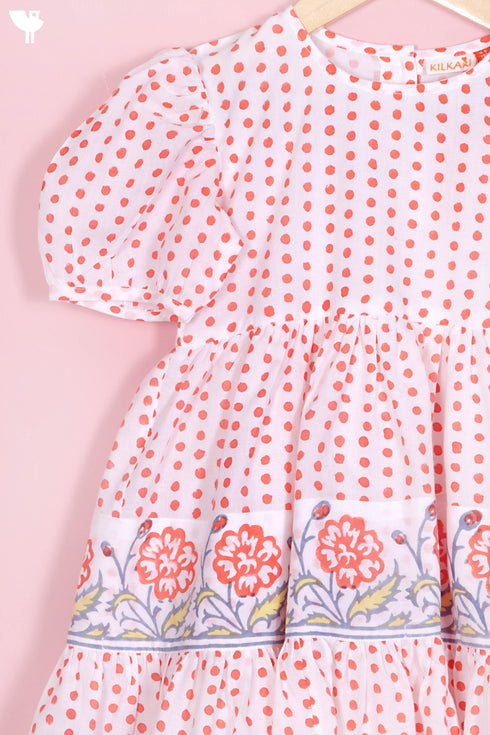 Cotton Frock & Shorts Set In Block Print
