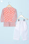 Cotton Boys Kurta Pajama Set With Vest In Floral Block Print