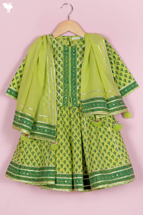 Cotton Lehenga Set In Floral Block Print