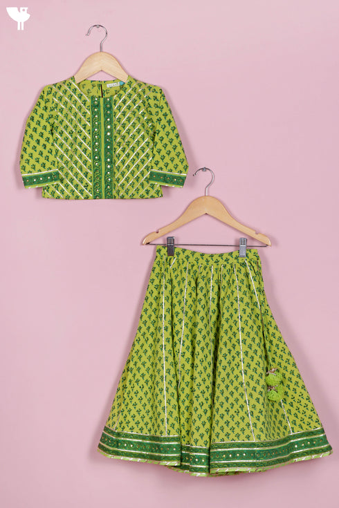 Cotton Lehenga Set In Floral Block Print