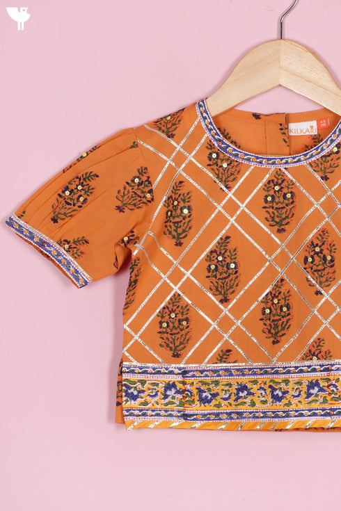 Cotton Lehenga Set In Floral Block Print