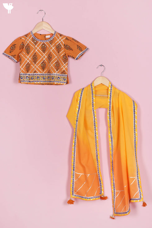 Cotton Lehenga Set In Floral Block Print