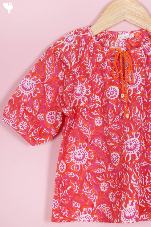 Cambric Cotton Top In Block Print