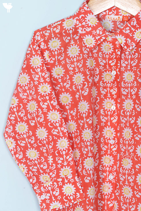 Cambric Cotton Boys Shirt In Floral Block Print