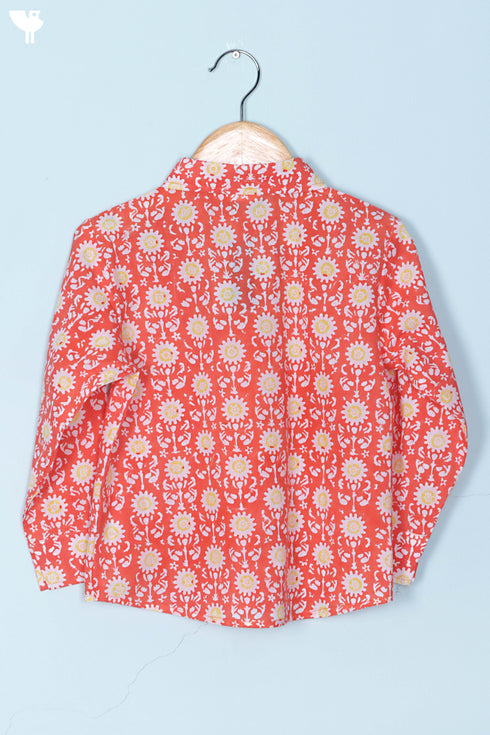 Cambric Cotton Boys Shirt In Floral Block Print