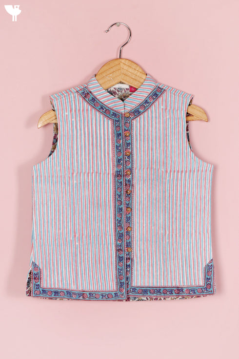 Cambric Cotton Quilted Vest In Block Print