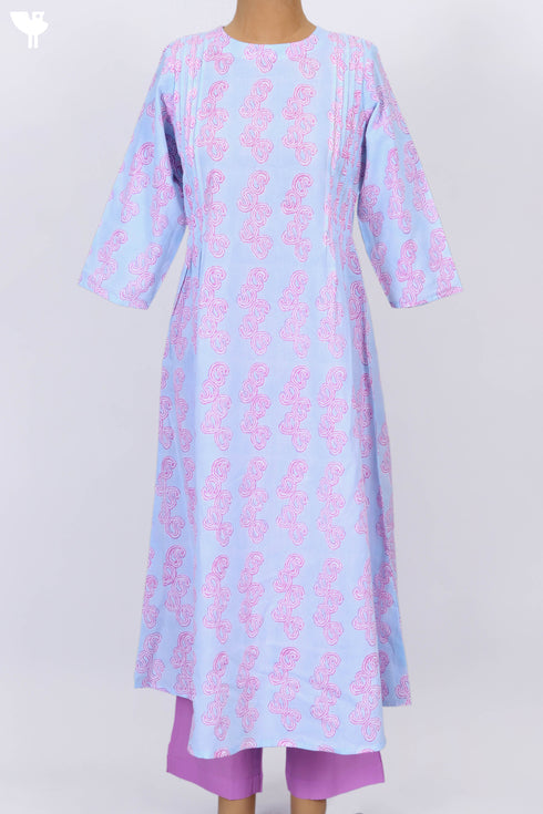 Cambric Cotton Kurta And Pant Set In Block Print