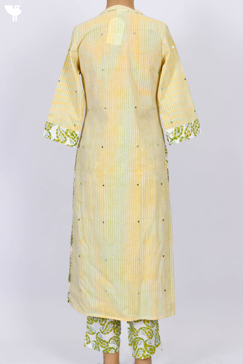 Cambric Cotton Kurta And Pant Set With Kota Doria Dupatta In Block Print