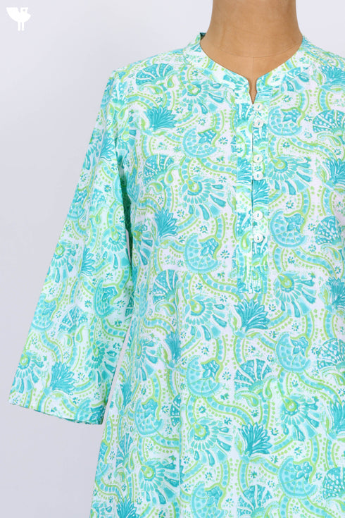 Cambric Cotton Kurta And Pant Set With Mulmul Dupatta In Block Print