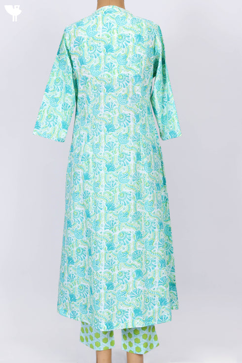 Cambric Cotton Kurta And Pant Set With Mulmul Dupatta In Block Print