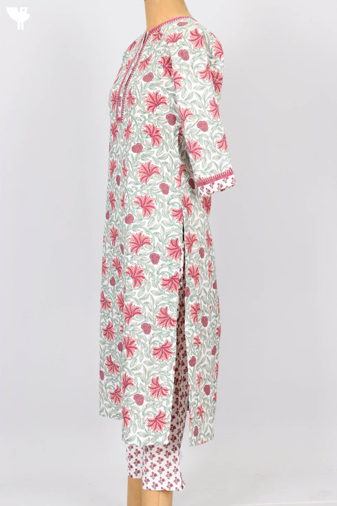 Cambric Cotton Kurta And Pant Set In Floral Print