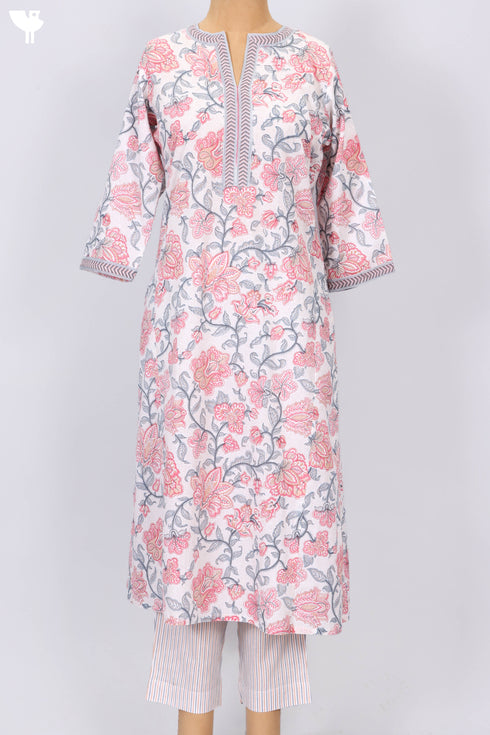 Cambric Cotton Kurta And Pant Set In Floral Print