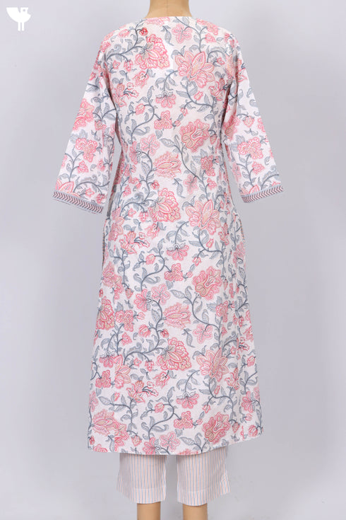 Cambric Cotton Kurta And Pant Set In Floral Print