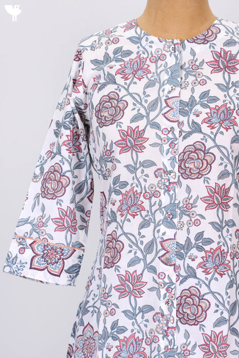 Cambric Cotton Kurta And Pant Set In Floral Print