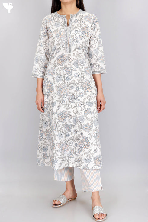 Cambric Cotton Kurta And Pant Set In Floral Print