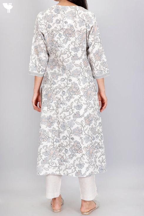 Cambric Cotton Kurta And Pant Set In Floral Print