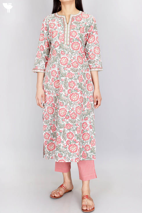 Cambric Cotton Kurta And Pant Set In Floral Print