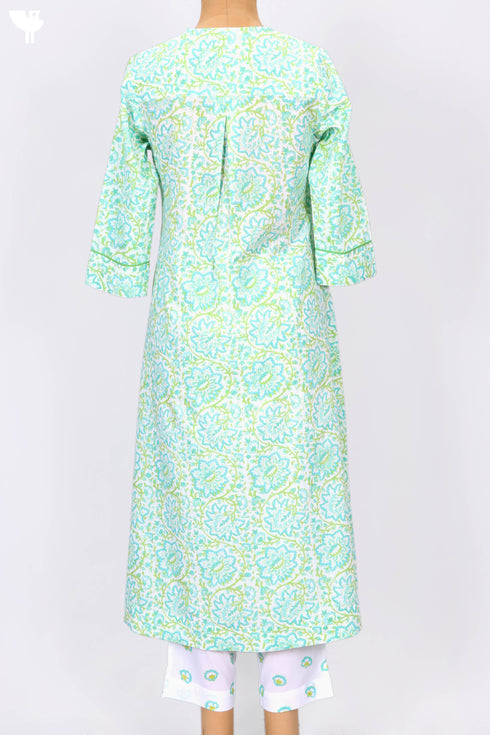 Cambric Cotton Kurta And Pant Set With Kota Doria Dupatta In Block Print