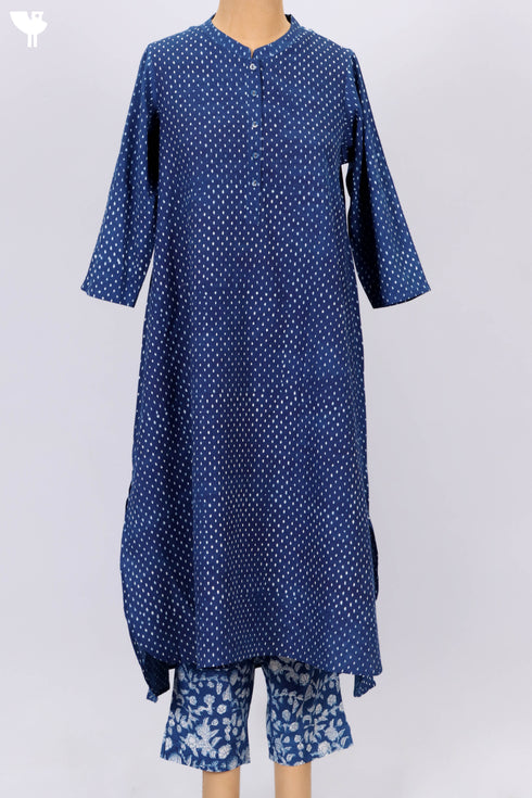 Cambric Cotton Kurta And Pant Set In Indigo Block Print