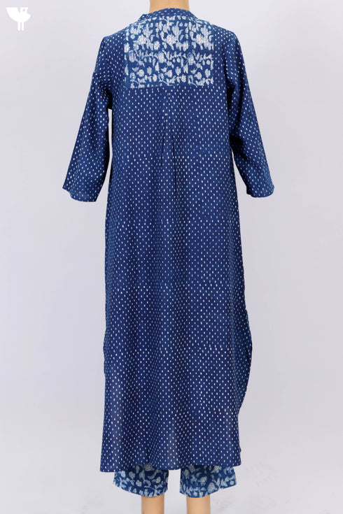 Cambric Cotton Kurta And Pant Set In Indigo Block Print