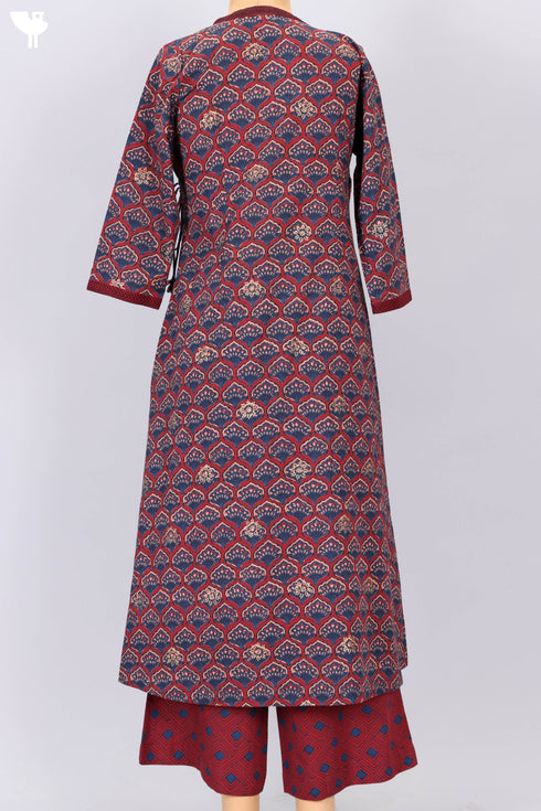 Cambric Cotton Kurta And Pant Set In Indigo Block Print