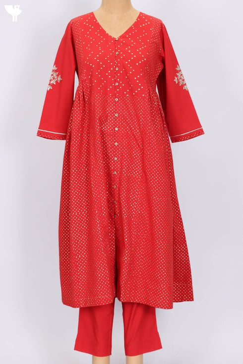 Cambric Cotton Kurta Dupatta And Pant Set In Gold Block Print