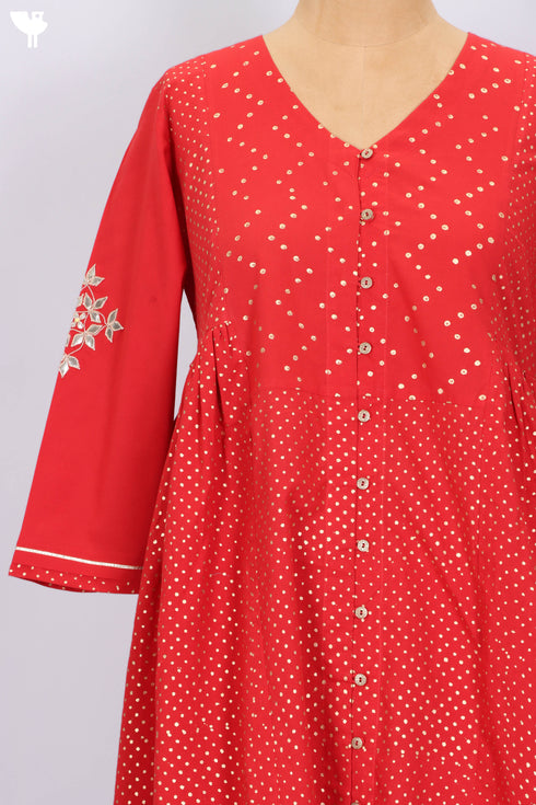 Cambric Cotton Kurta Dupatta And Pant Set In Gold Block Print