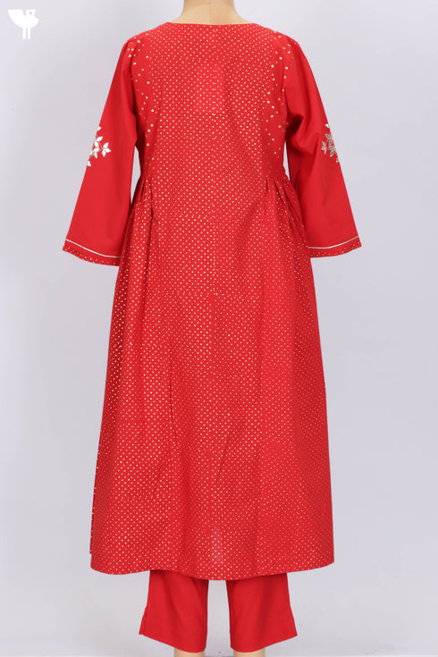 Cambric Cotton Kurta Dupatta And Pant Set In Gold Block Print