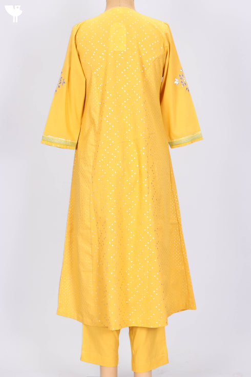 Cambric Cotton Kurta Dupatta And Pant Set In Gold Block Print