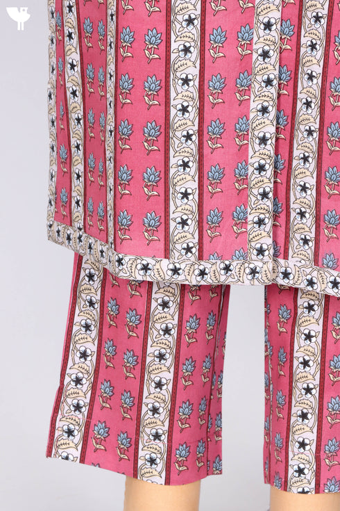 Cotton Kurta And Pant Set With Kota Doria Dupatta In Floral Print