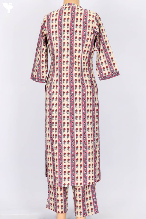 Cotton Kurta And Pant Set With Kota Doria Dupatta In Floral Print