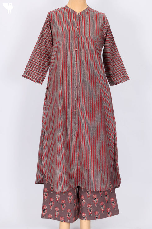 Cambric Cotton Kurta And Pant Set In Natural Block Print