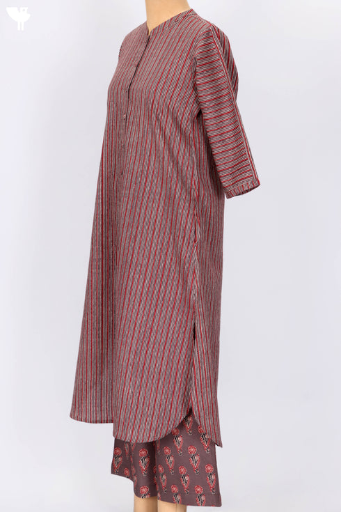 Cambric Cotton Kurta And Pant Set In Natural Block Print