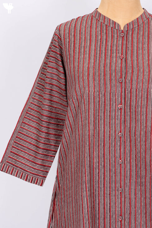 Cambric Cotton Kurta And Pant Set In Natural Block Print