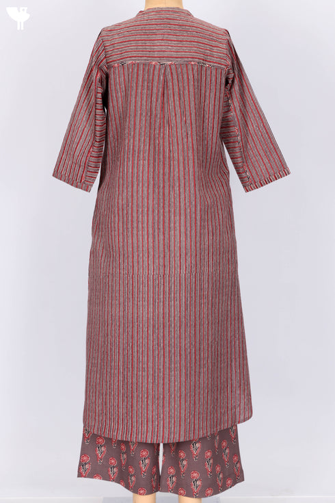 Cambric Cotton Kurta And Pant Set In Natural Block Print