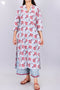 Cambric Cotton Kurta, Dupatta And Pant Set In Floral Block Print