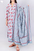 Cambric Cotton Kurta, Dupatta And Pant Set In Floral Block Print