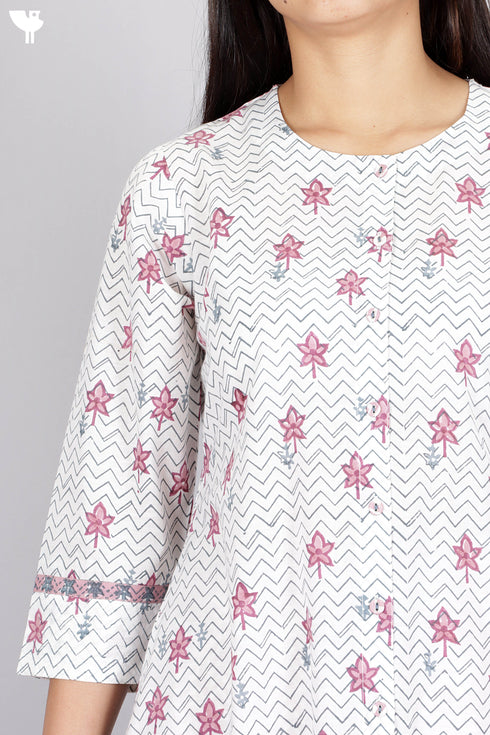 Slub Cotton Kurta And Pant Set In Floral Print