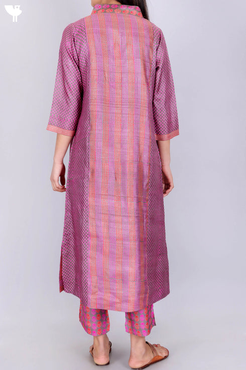 Tussar Silk Kurta, Pant and Dupatta Set In Block Print