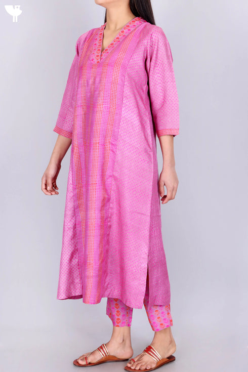 Tussar Silk Kurta, Pant and Dupatta Set In Block Print