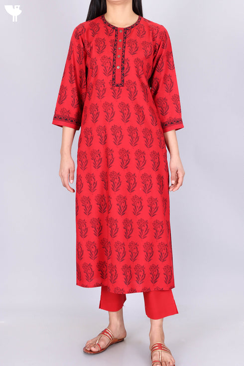 Bizzy Lizzy Kurta Pant Set With Chiffon Dupatta InFloral Block Print