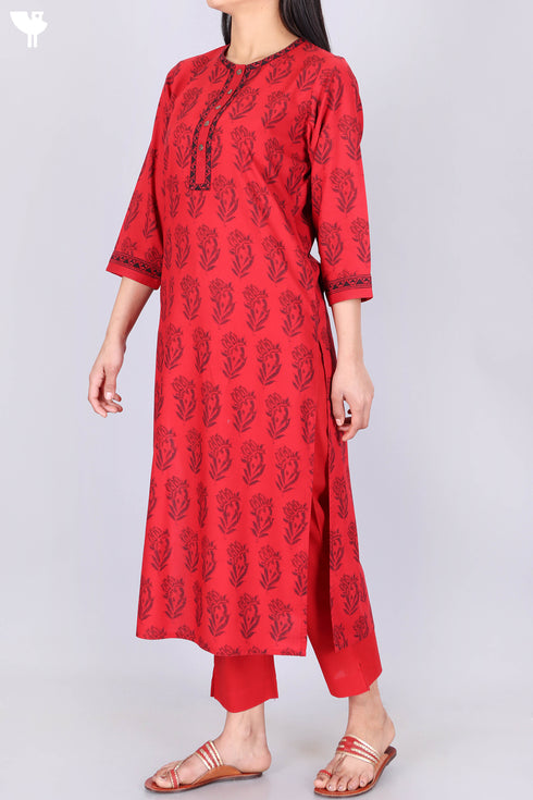 Bizzy Lizzy Kurta Pant Set With Chiffon Dupatta InFloral Block Print