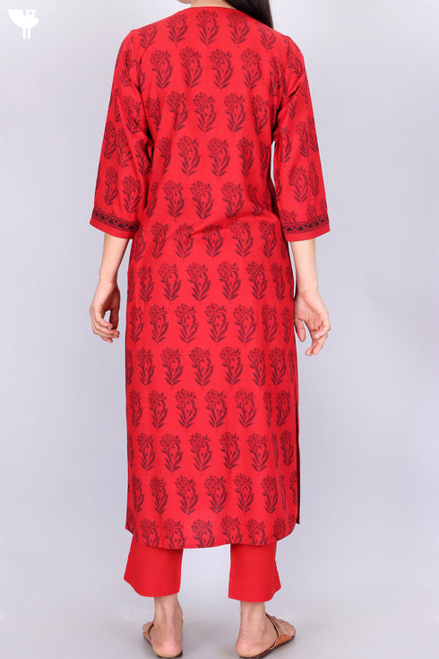 Bizzy Lizzy Kurta Pant Set With Chiffon Dupatta InFloral Block Print