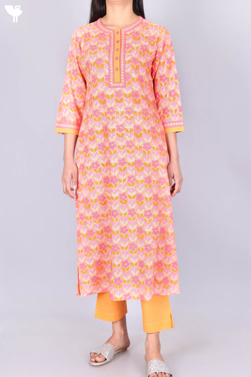 Bizzy Lizzy Kurta Pant Set With Chiffon Dupatta In Block Print