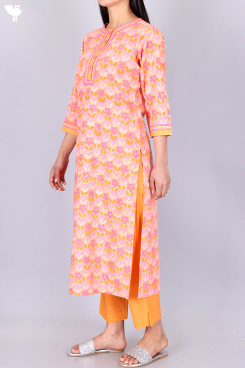 Bizzy Lizzy Kurta Pant Set With Chiffon Dupatta In Block Print