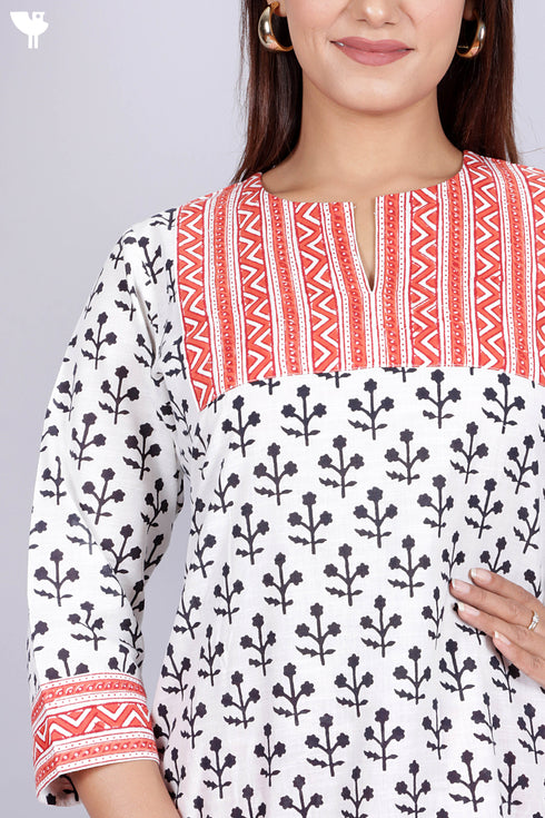 Cotton Kurta Pant Set With Kota Dupatta In Graphic Block Print